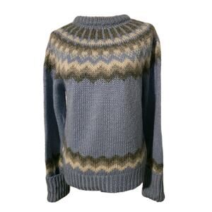WOMENS J.CREW WOOL BLEND FAIR ISLE NORDIC SWEATER PULLOVER Blue/Ivory/Gray Large